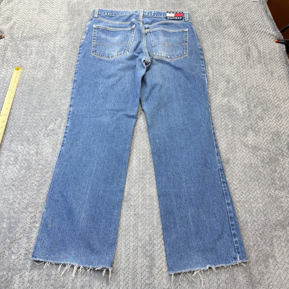 Tommy‎ Jeans Straight Leg Denim Mens 34x30 Blue Frayed Hem 90s Vintage - Picture 2 of 15